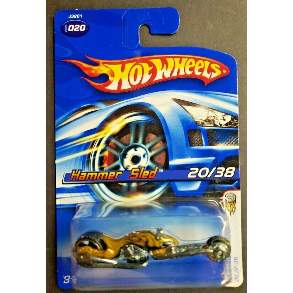 2006 Hot Wheels Hammer Sled Motorcycle Gold Black Flames 20/38 HW9